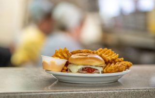 Order up! A hot plate of food is ready for servers to take to diners at Tiffany's Restaurant in Topeka, Indiana.